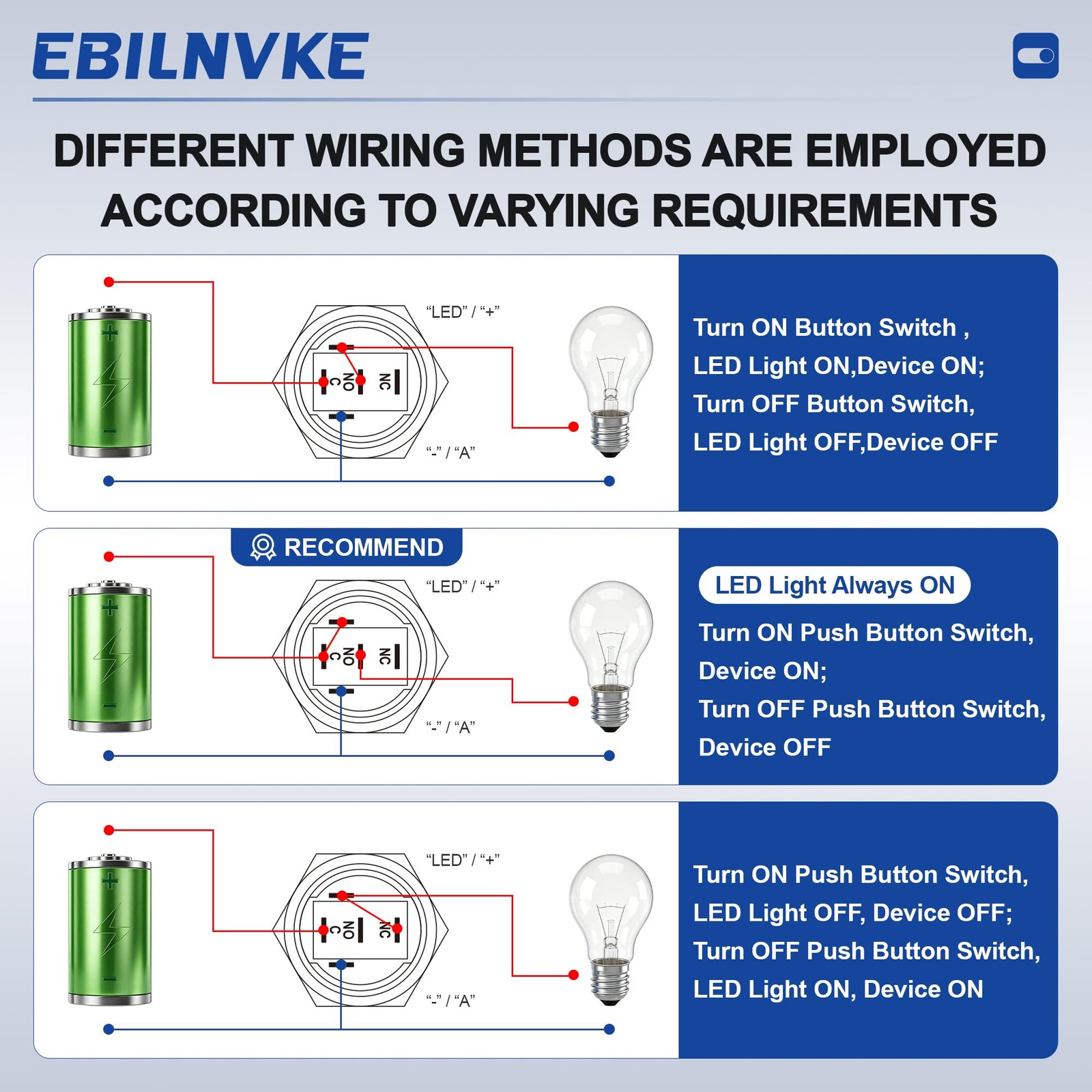 EBILNVKE 16mm Latching Push Button Switch 5A 12V DC, IP65 Waterproof