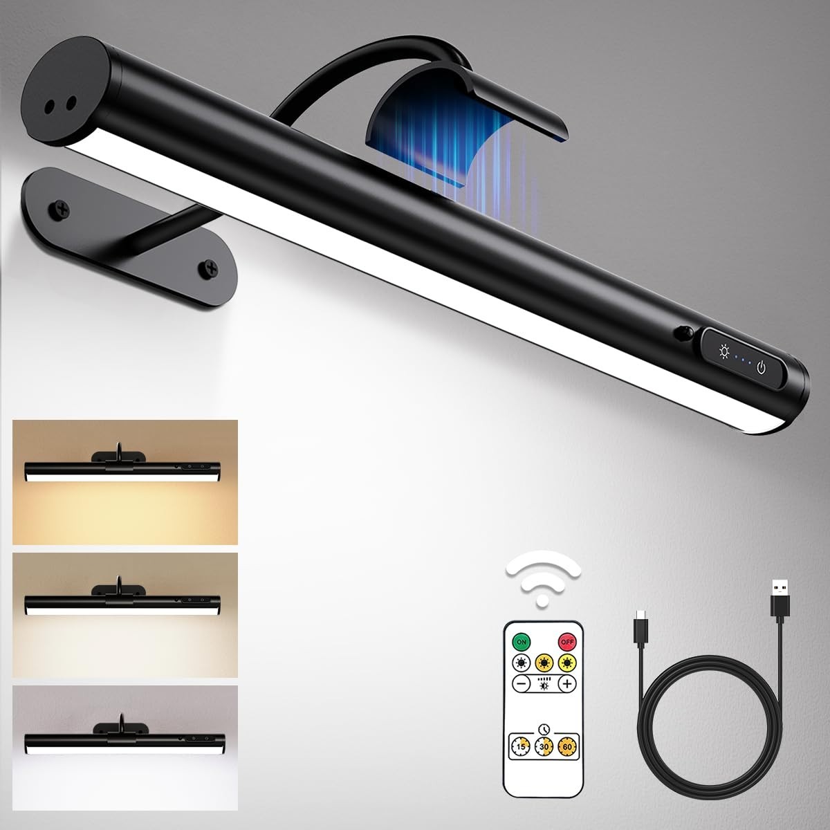 Wireless Battery Operated Picture Light – Dimmable Wall Sconce with Remote Contr