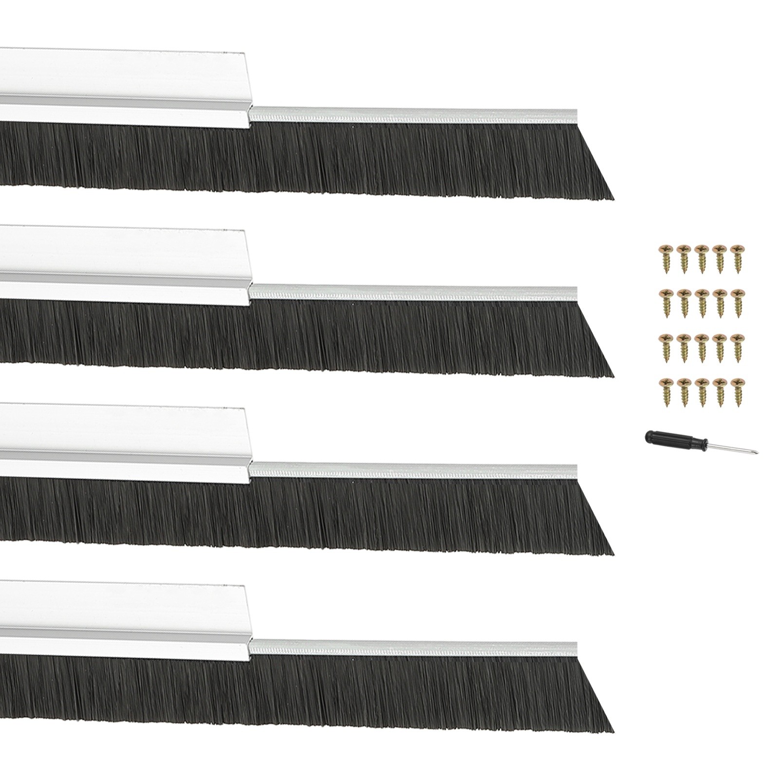 Door Brush Sweeps 0.59″ x 39.37″ 4 Sets Door Bottom Sweep Silver/Black