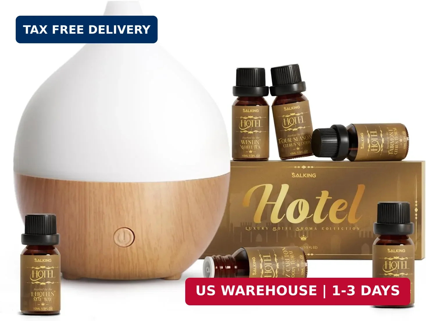 SALKING Essential Oil Diffuser with Luxury Hotel Fragrance Oil Set, 100ml Small