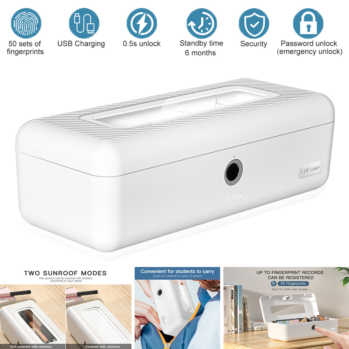 Mini Biometric Fingerprint Safe Box Cash Jewelry Pencil Case Security Lock Box