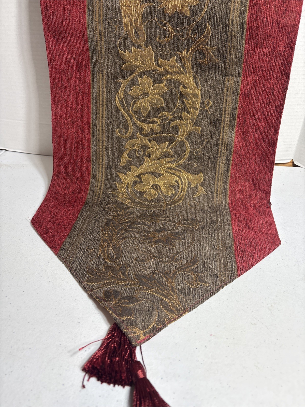 Table Runner Red / Gray Table Runner 13 x 72 Inch Long Cotton / Polyester