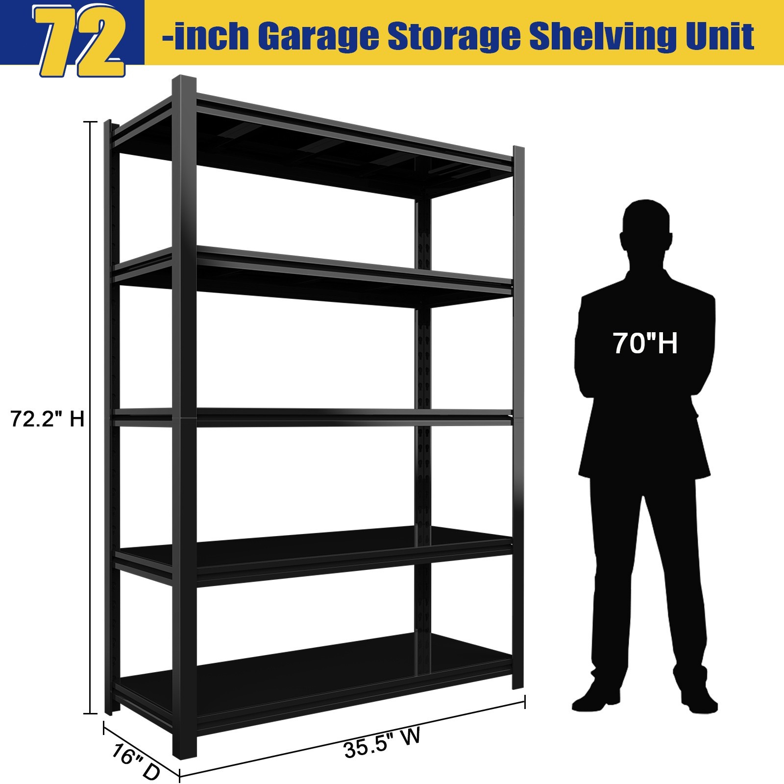 84” Garage Shelving 5 Tier Metal Shelf 3000LBS Metal Heavy Duty Garage Shelving