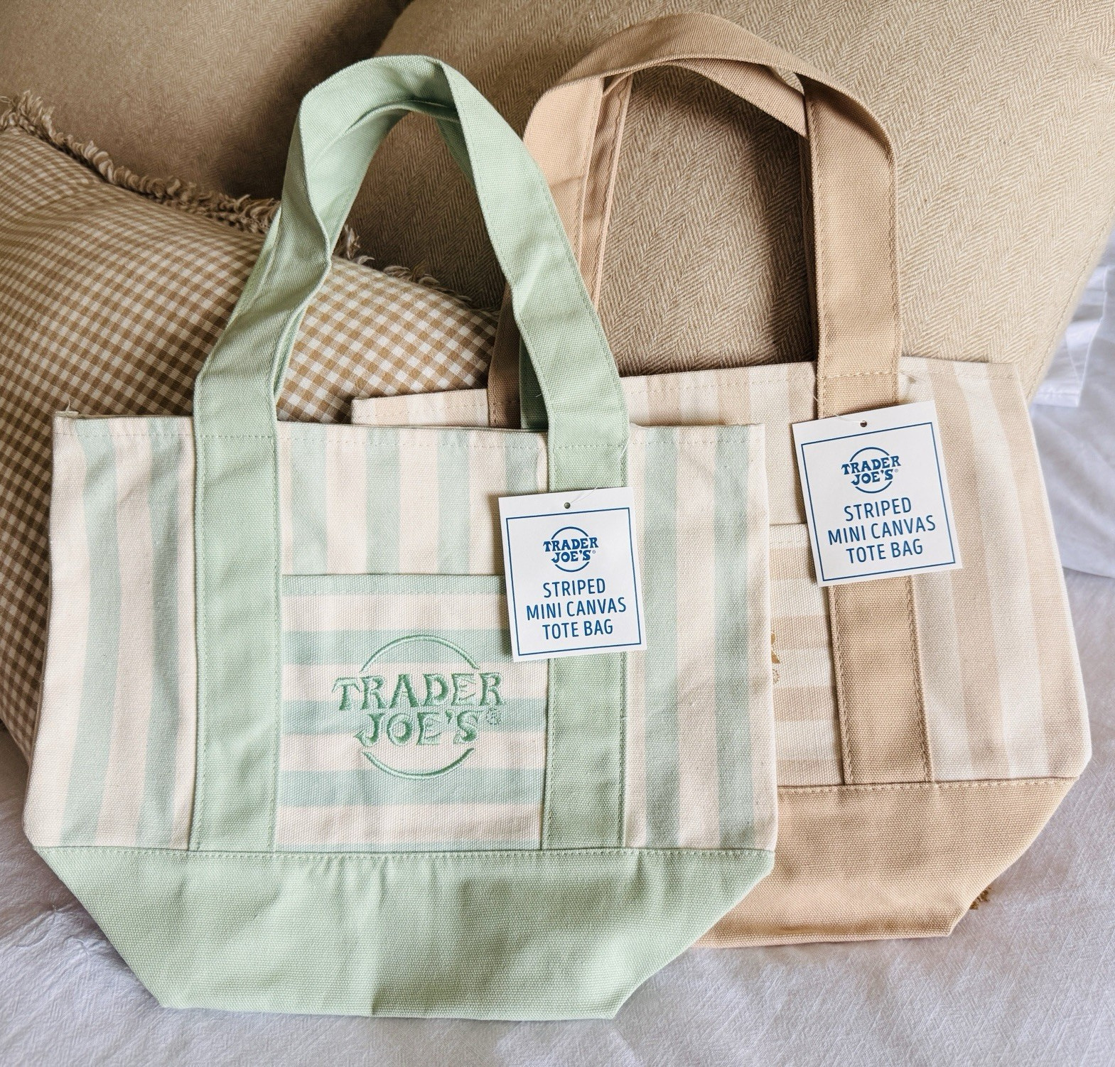 Trader Joe’s Striped Mini Canvas Tote Bag Multicolor 13x6x10 in