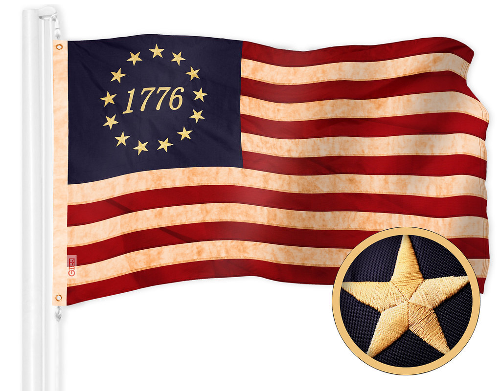 G128 Betsy Ross 1776 Tea-Stained Flag 3×5 Ft Embroidered 420D Polyester