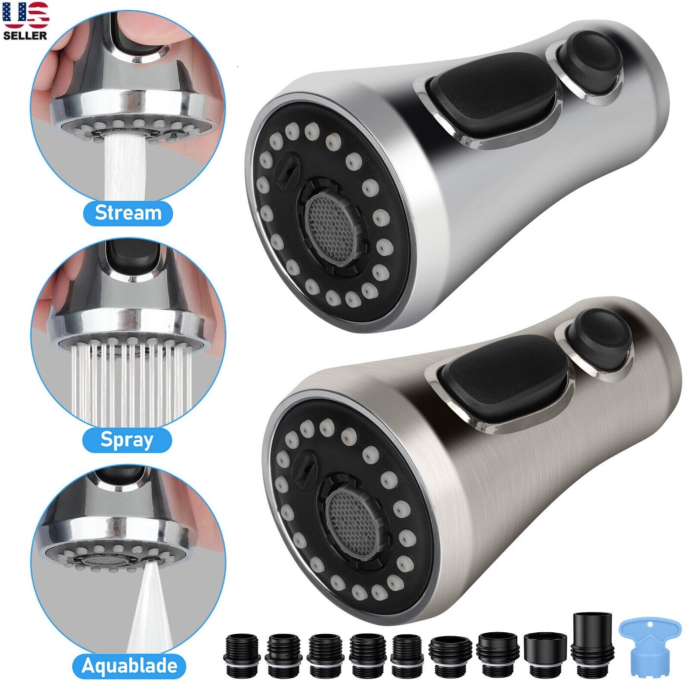 Kitchen Faucet Spray Head 3-Mode Pull Down Out Nozzle Sprayer Replacement Parts