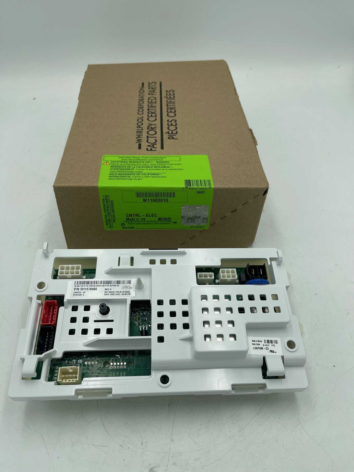 Genuine Whirlpool Washer Control Board W11603810, AP7193495, W11578565