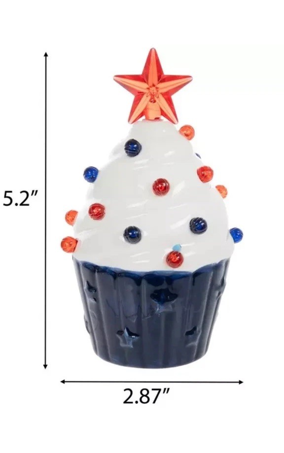 ❤️🤍💙NWT Light Up Ceramic Americana Cupcake Set