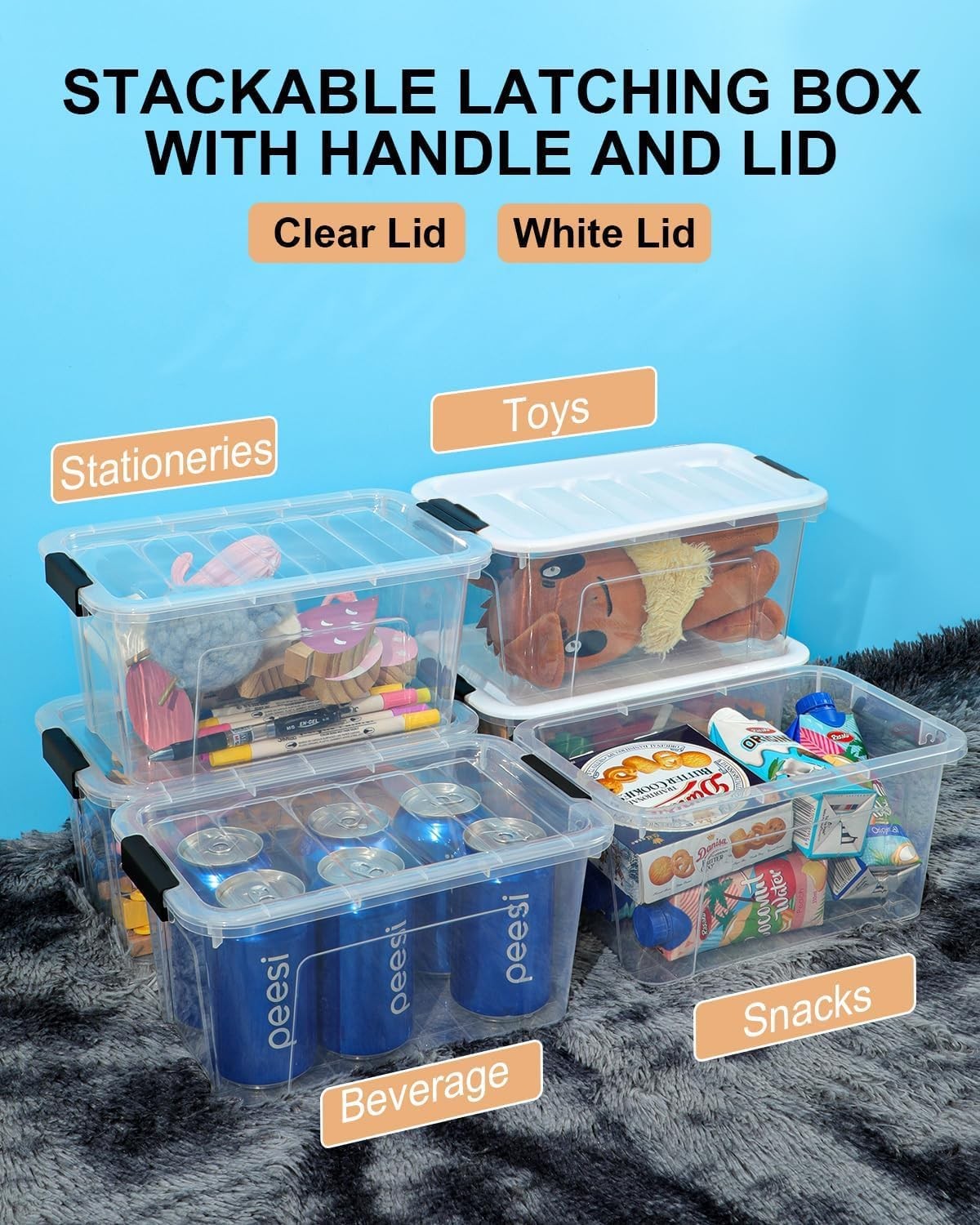 6 Pack Stackable Plastic Storage Bins With Latching Lids Clear Home Organization