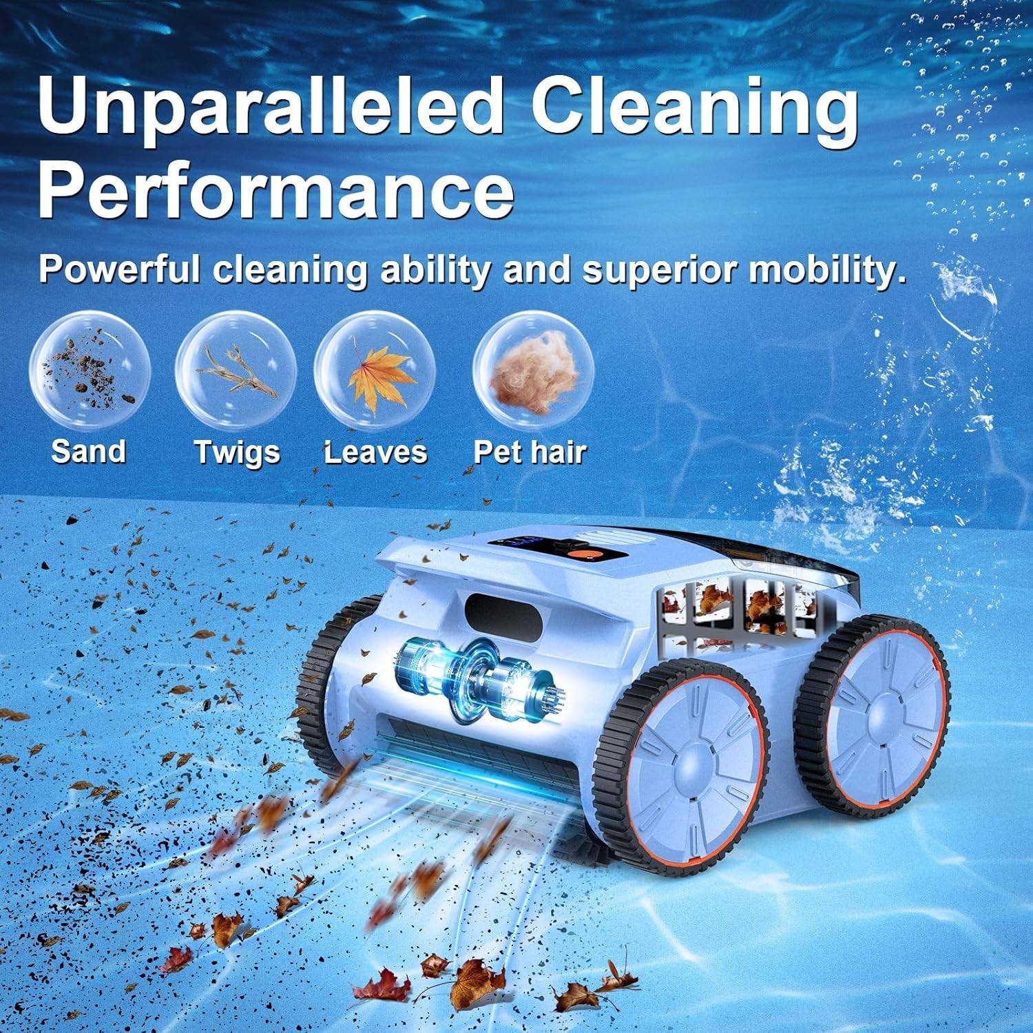 Robotic Pool Cleaner for Inground Pools Cordless Floor/Wall/Waterline Cleaning