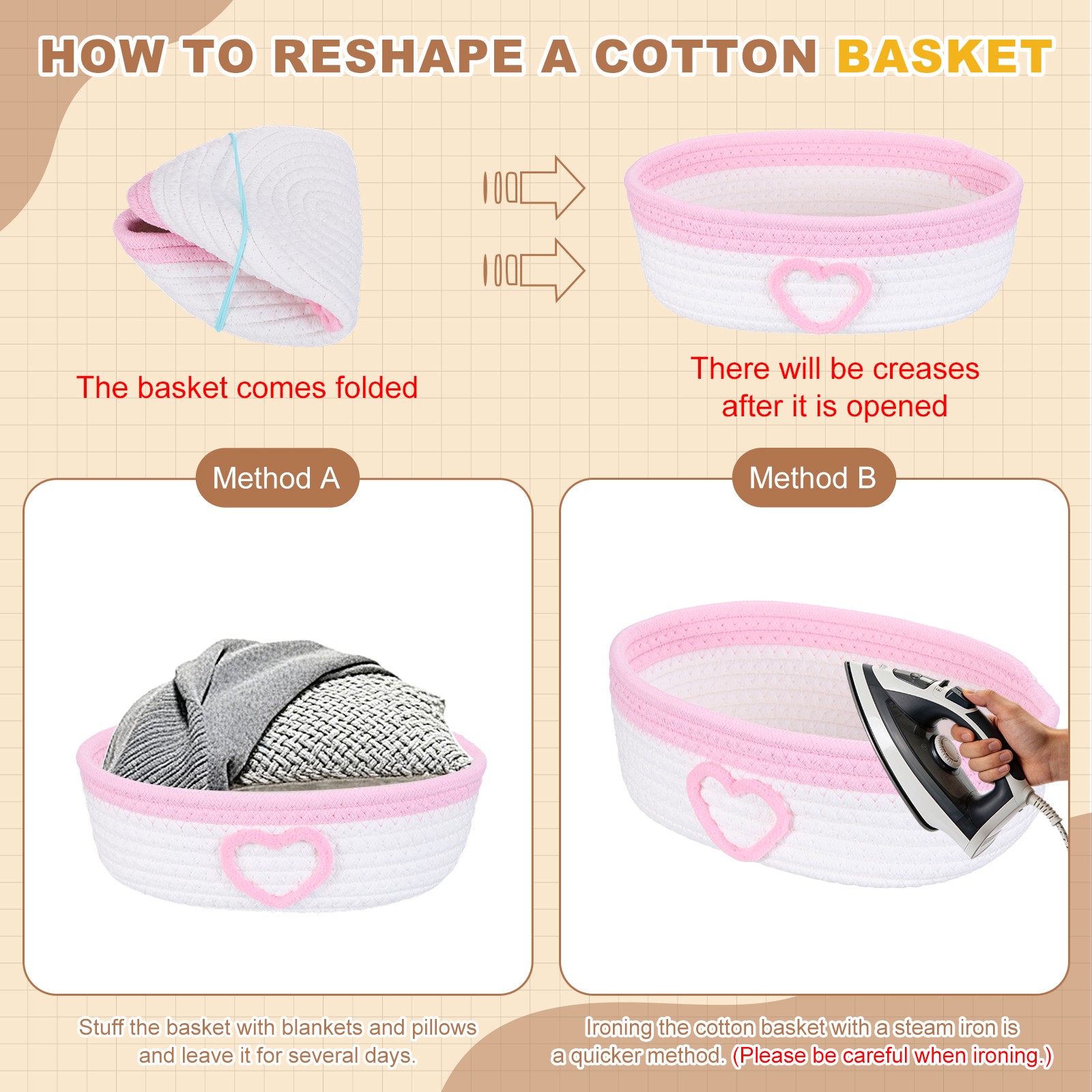 Rectangular Rope Basket 10×5.9×3.1 Inch Small Woven Baskets – Pink]