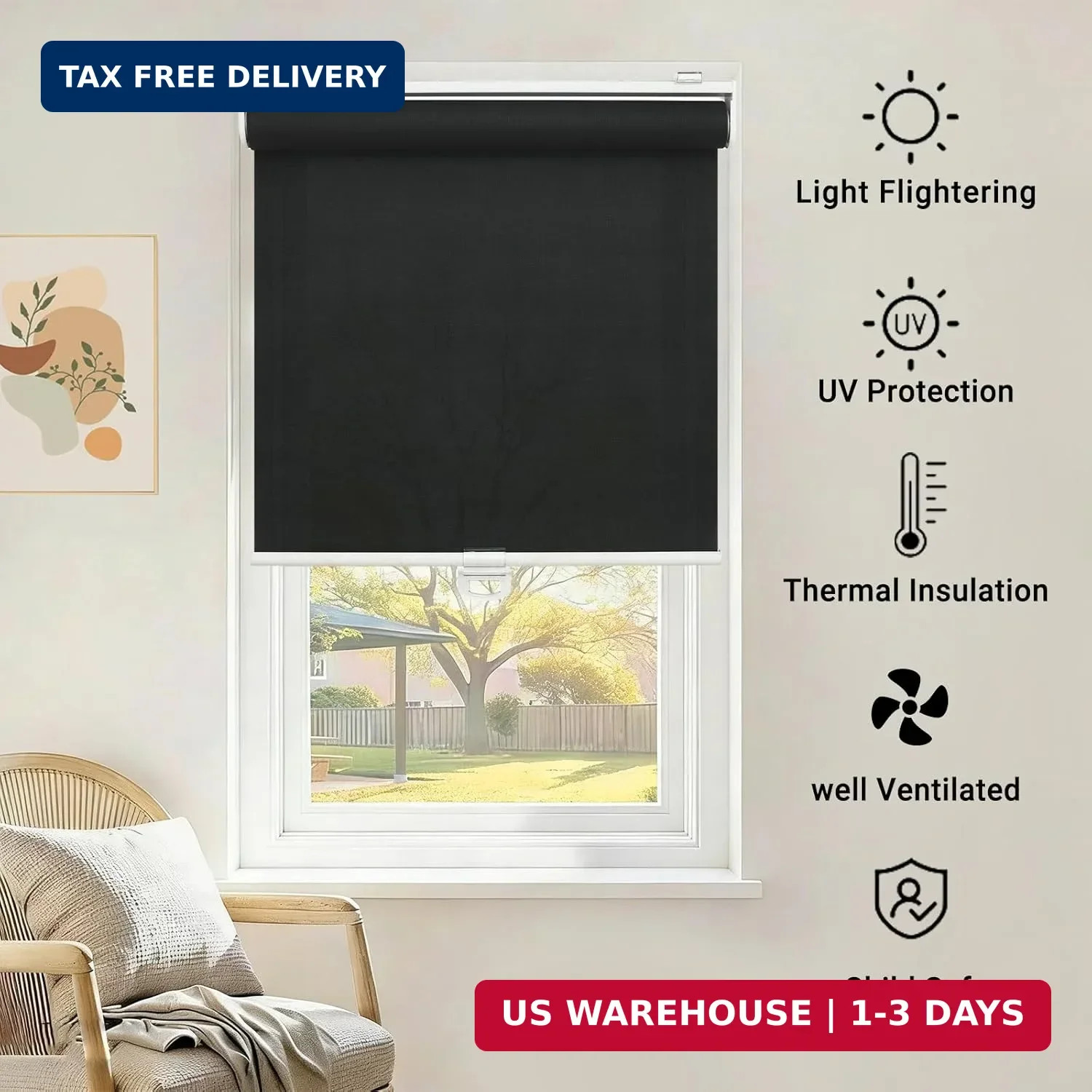 Cordless 5% Openness View Roller Shades for Indoor Windows,Solar Screen Flame Re