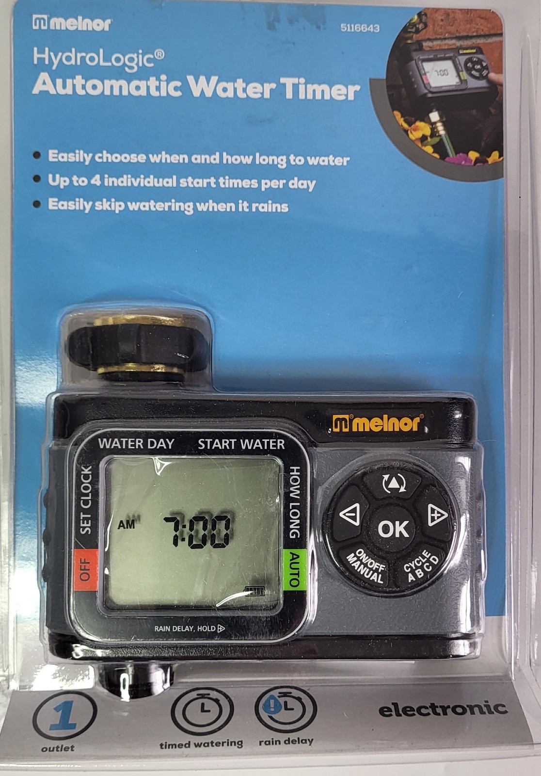 Melnor HydroLogic Automatic Water Timer 1- Zone Outlet – 4 Start Times – 5116643