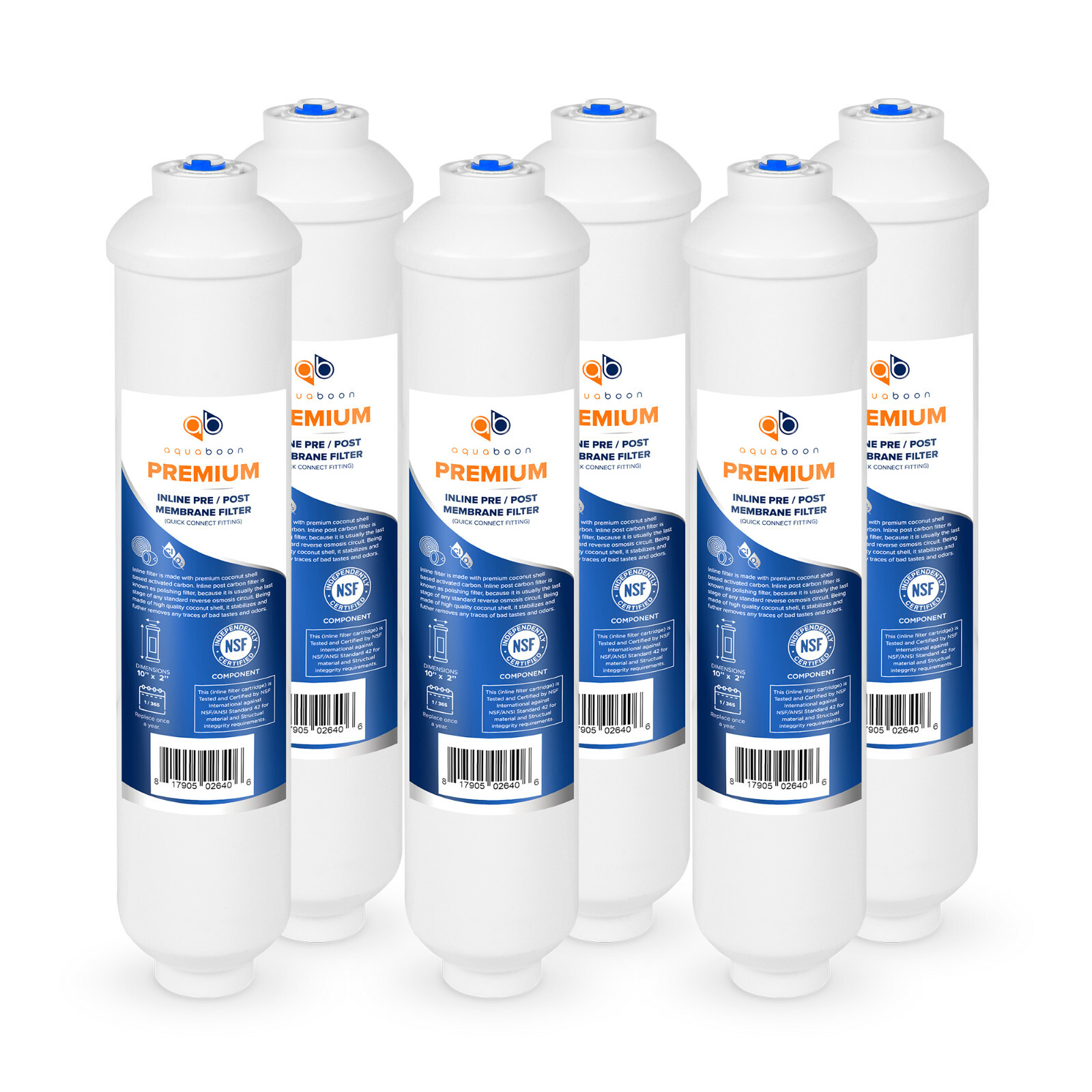 6PK Premium Aquaboon T33 Inline Post/Carbon Polishing Water Filter Cartridge QC
