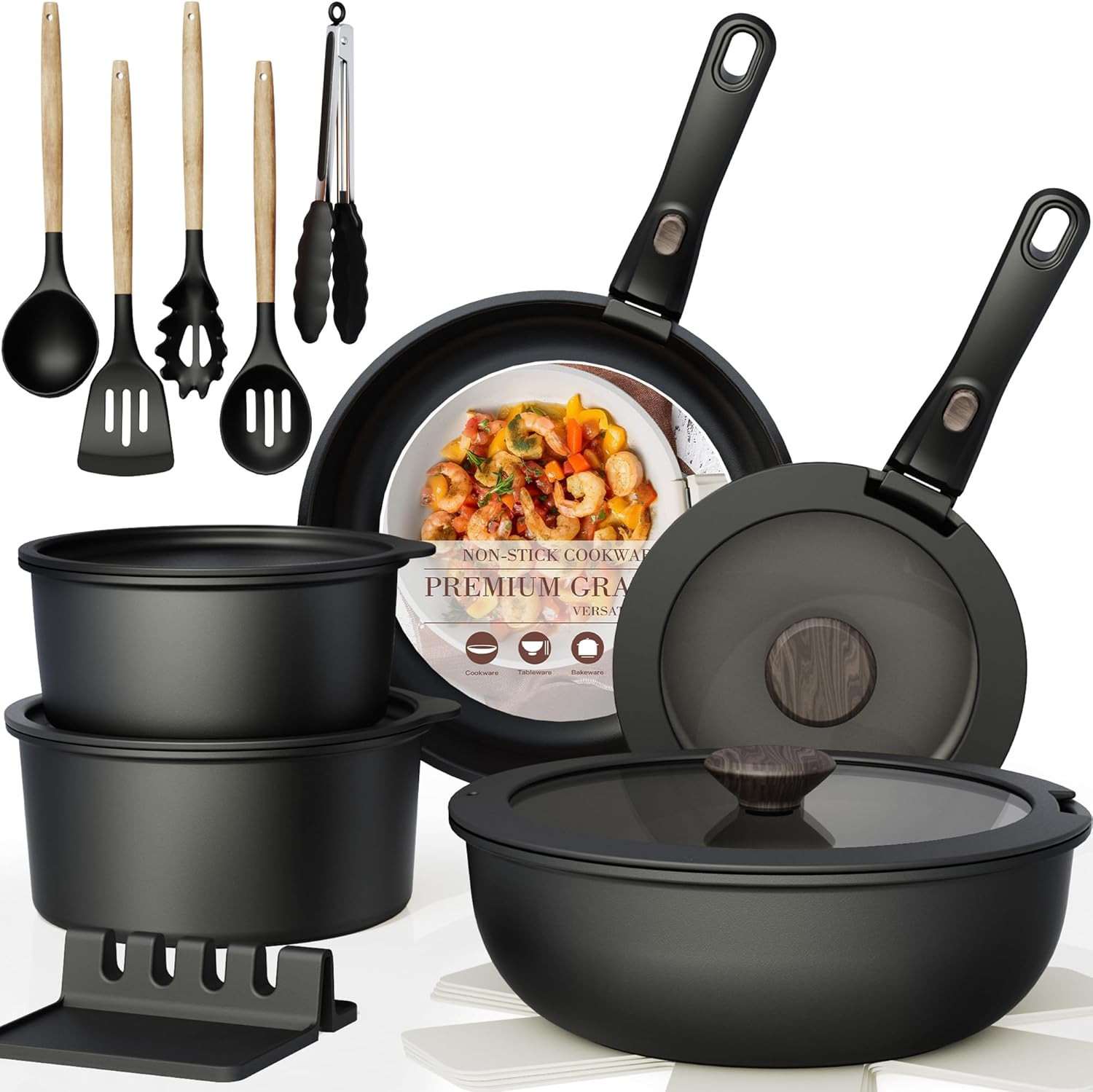 21 Pcs Pots and Pans Set Non Stick, Ceramic Cookware Set Detachable Handle, RV K