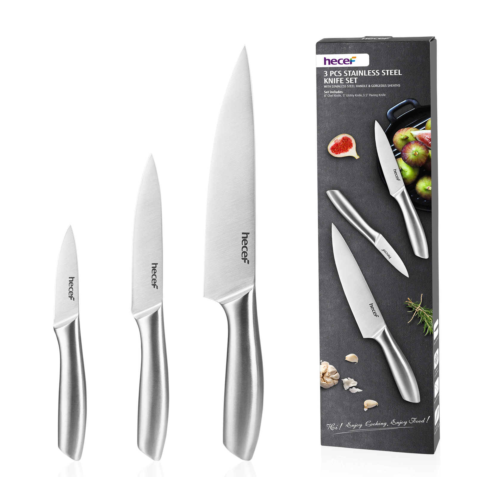 Kitchen Knife Set Ultra Sharp Stainless Steel Blade All Metal Chef knife w/cover