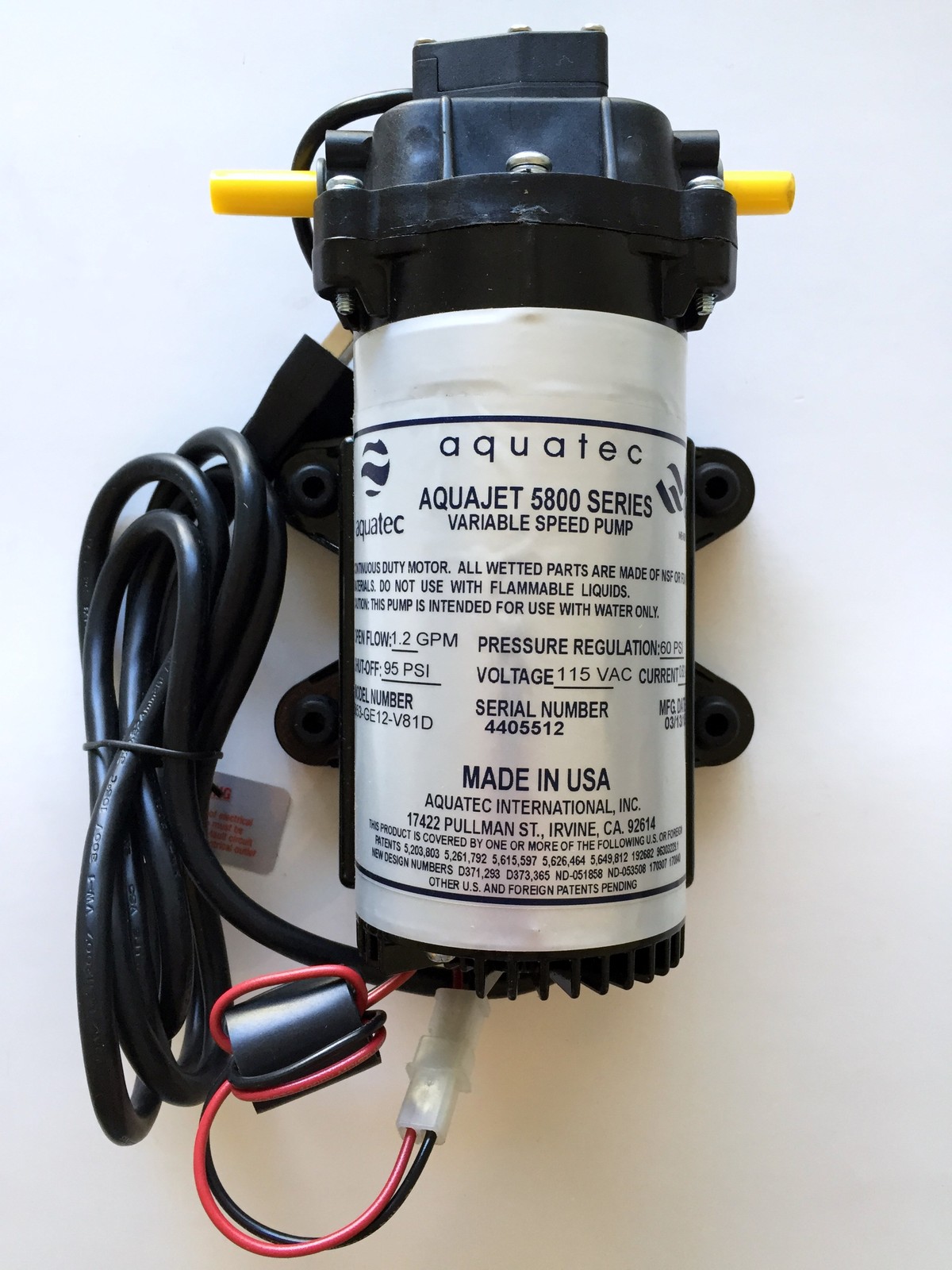 AQUATEC 5853 SERIES RO VARIABLE SPEED PUMP 115VAC 5853-GE12-V81D