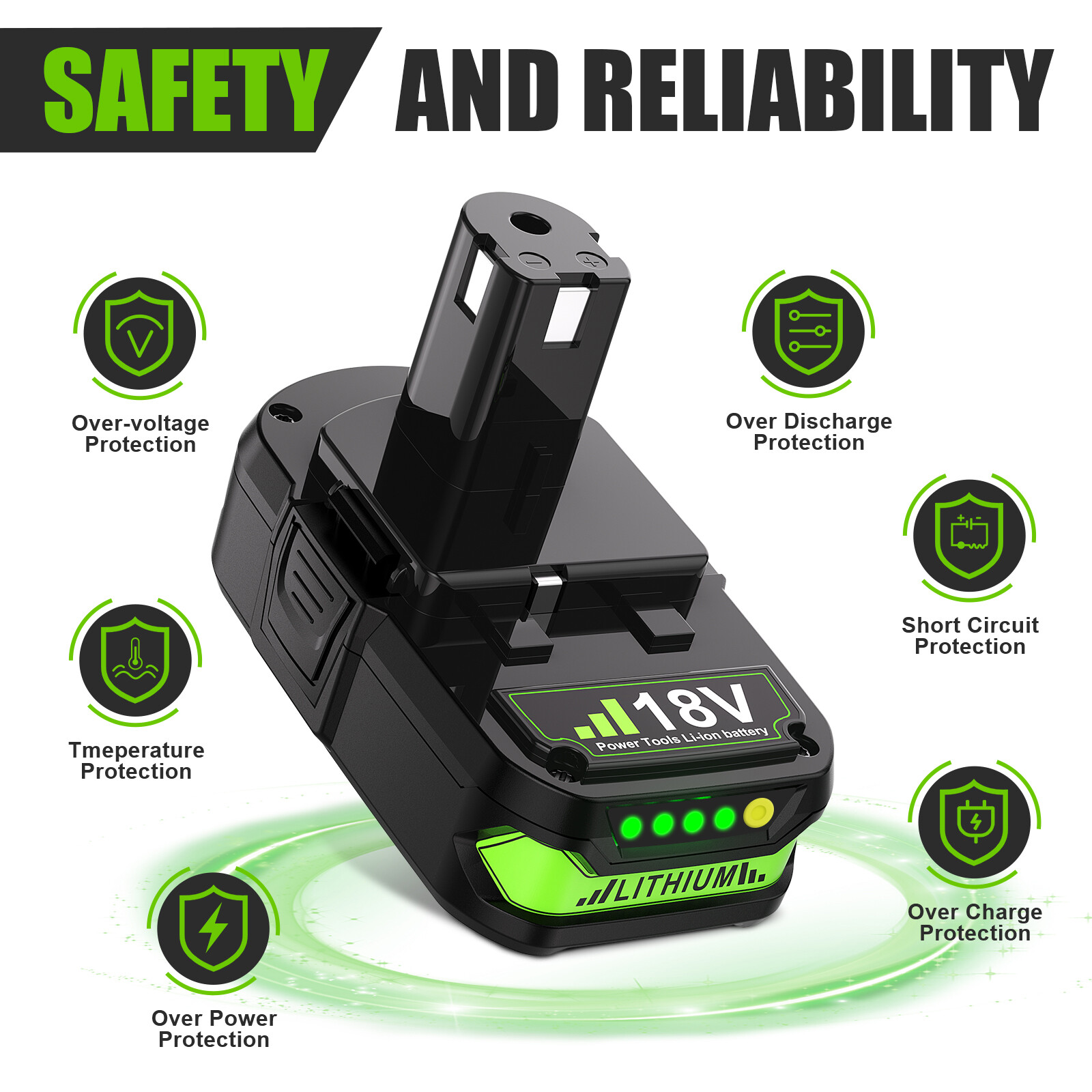 P102 Replace For RYOBI P190 18V Compact Lithium Battery P107 P104 P108 One Plus
