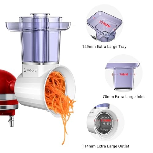 AMZCHEF SLICER SHREDDER, ATTACHMENTS, 2.8IN LARGE FEED, 304 STAINLESS STEEL