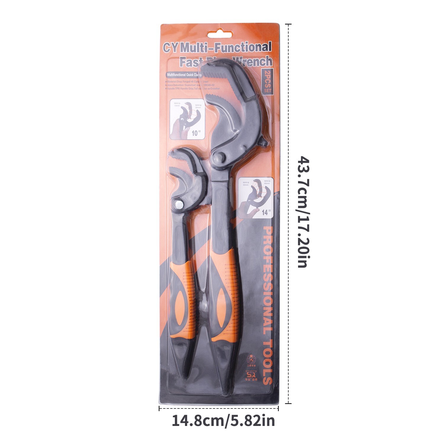 2pcs Multi-function Magic Wrench Self-Adjusting Spanner Power Grip Pipe Wrench