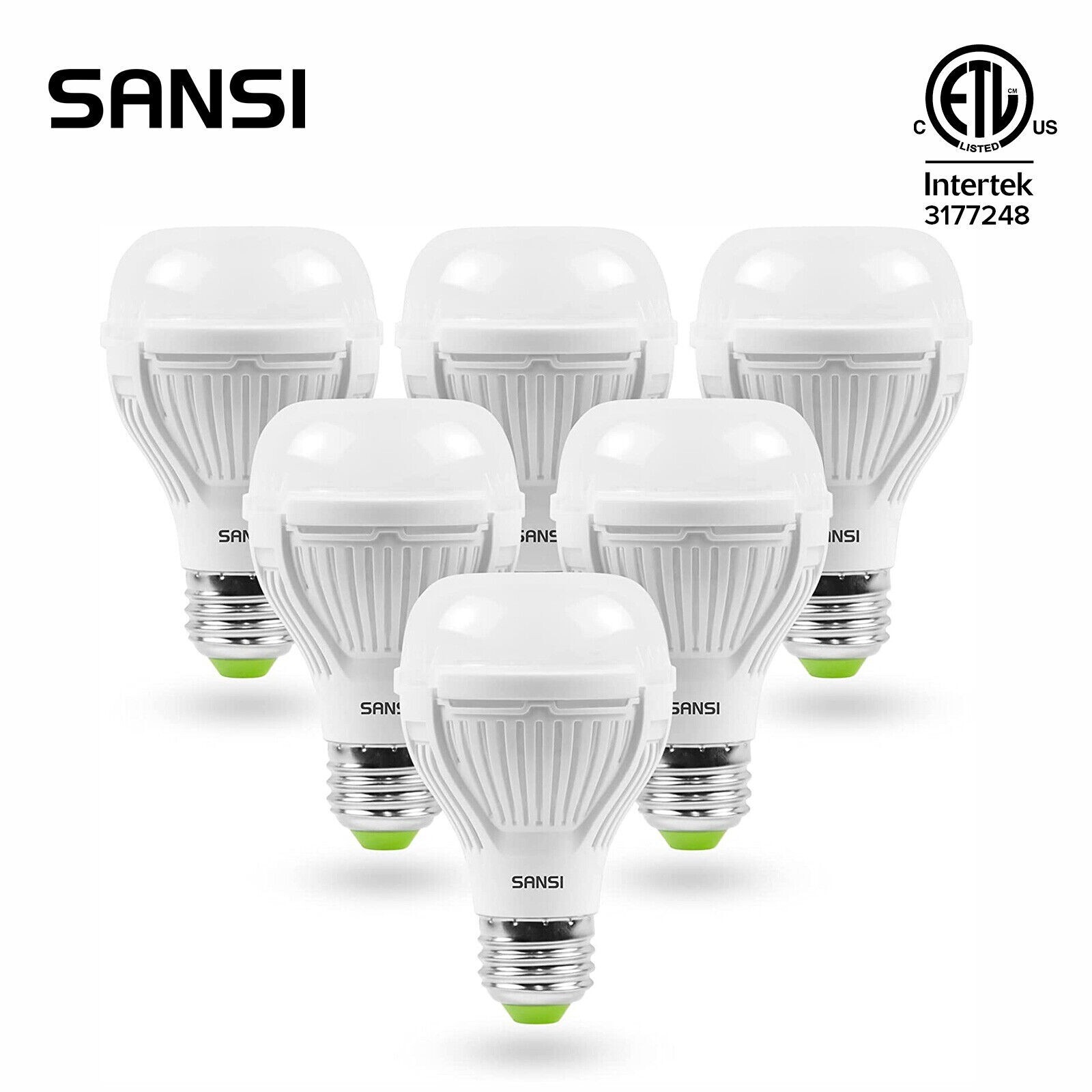 SANSI 6 Pack 9W LED Light Bulb Energy Efficient 60W Equivalent 2700K LED Lamps