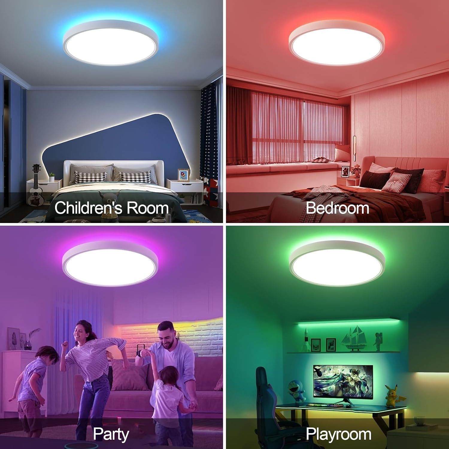 RGB LED Ceiling Light Dimmable with Remote Control, 18W 1800lm Color Changing…