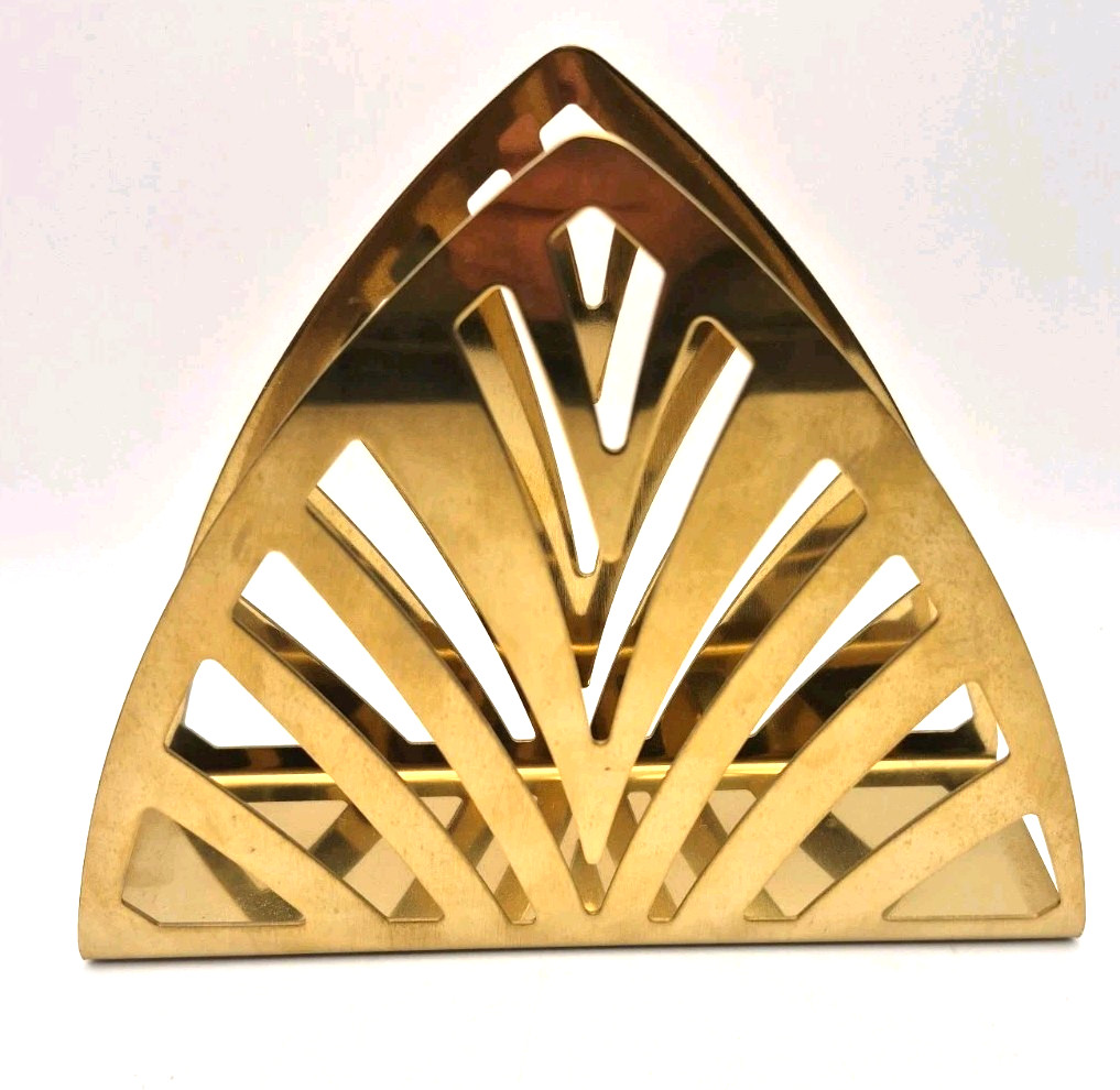 Art Deco Gold Metal Fan Napkin Holder Sunburst Geometric Tabletop Decor IKEA