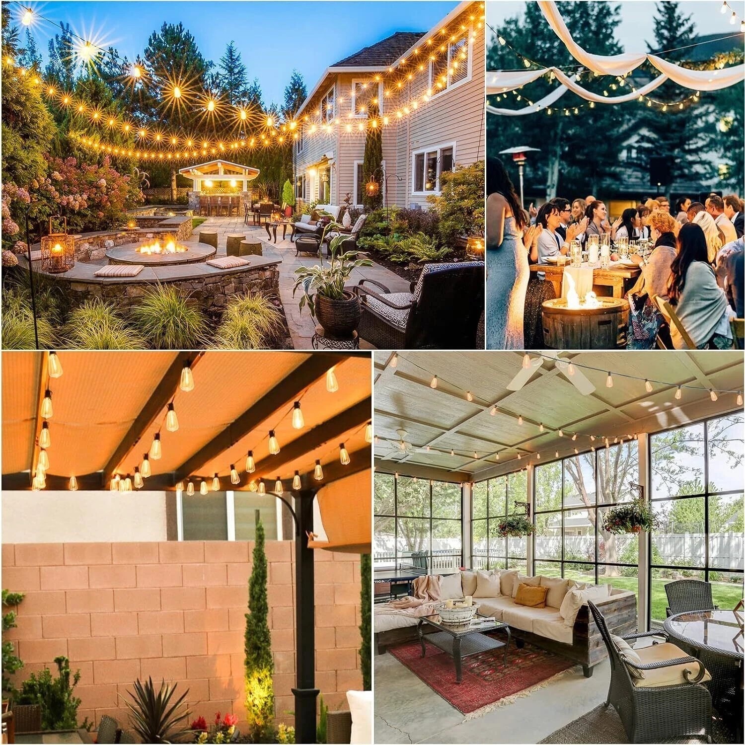 100FT LED String Lights Outdoor Patio Edison ST38 Shatterproof Waterproof