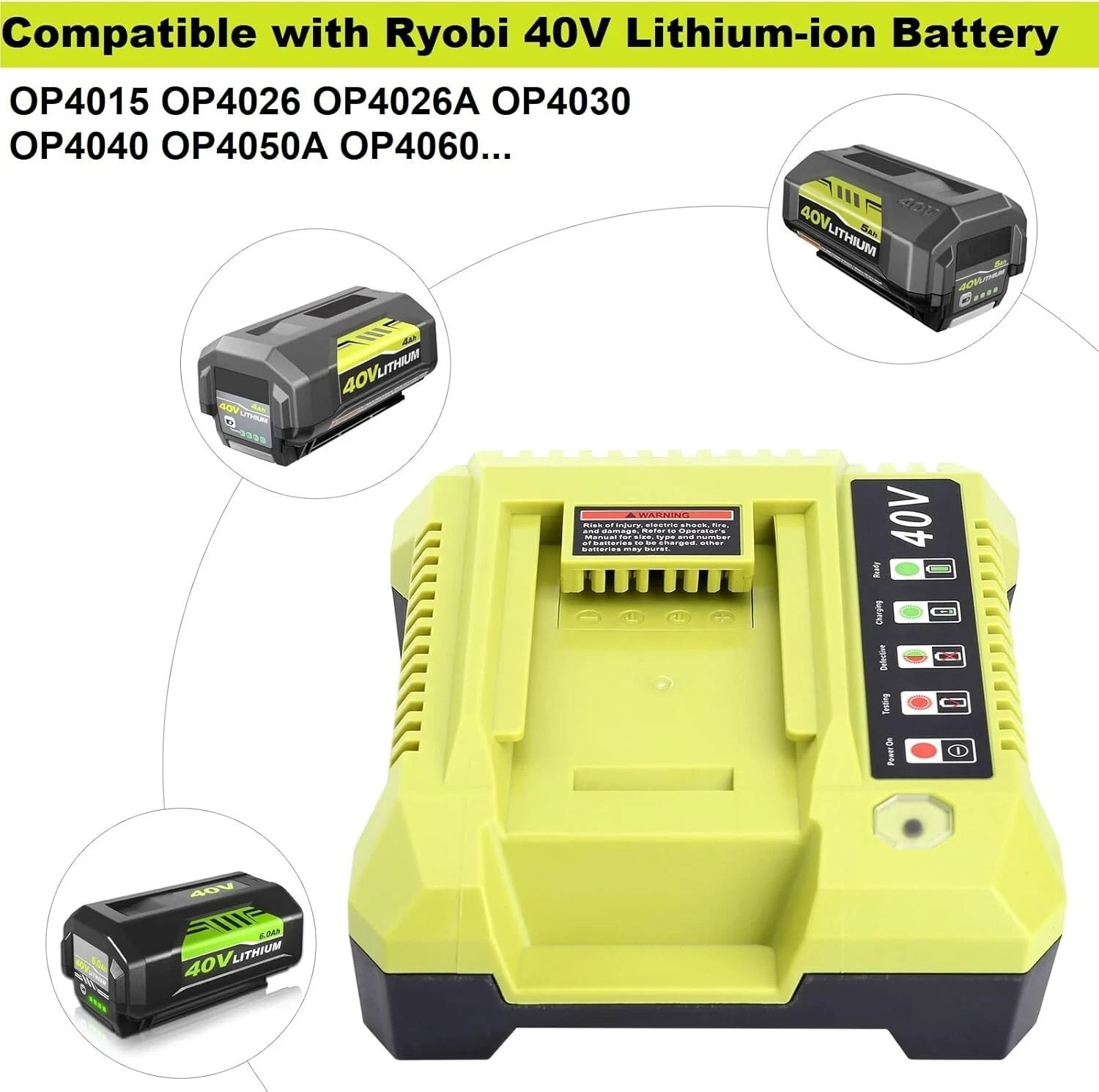 2PACK 4PACK 8.0Ah Battery 40 Volt for Ryobi 40V Lithium OP40602 Battery with LED