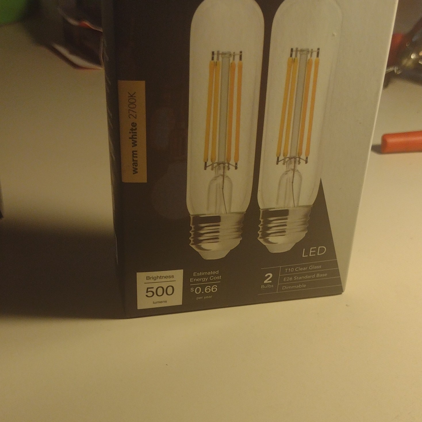 CANDEX T10 LED Filament Bulbs 2700K Warm White Clear Dimmable 500lm 2pk E26