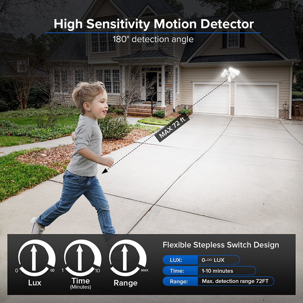 38W Motion Sensor LED Security Light Dusk to Dawn Outdoor 4 IN 1 Mode Floodlight